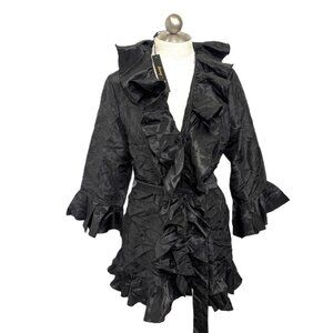 Jerry T Black Crinkle Long Evening Jacket Size Large - NWT